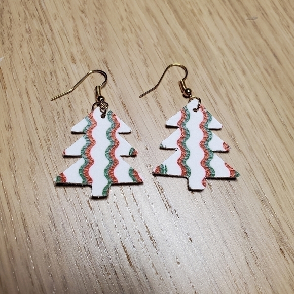 HANDMADE Striped Christmas Tree Earrings - Picture 2 of 4
